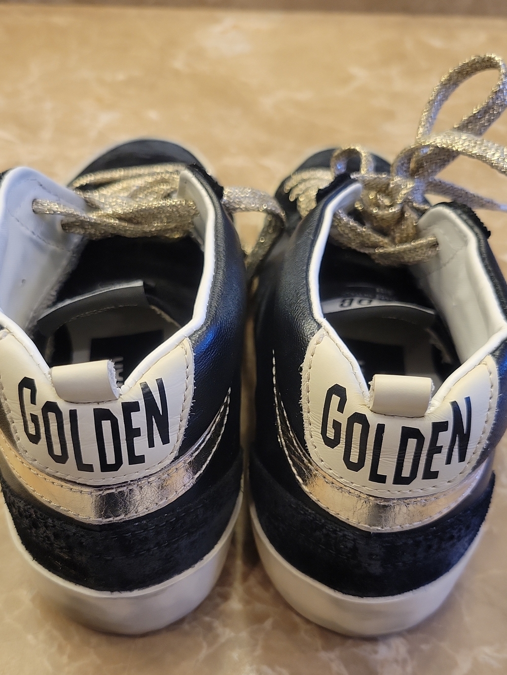 Golden Goose Black Women's Semi High-Top Sneakers with Silvery-Gold Laces, Sz 6 - Picture 7 of 16